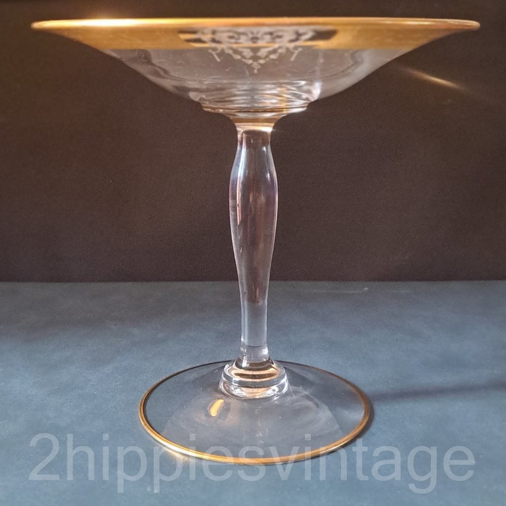 Bordero by CAMBRIDGE Footed Bon Bon Compote Intricate Gold Trim and Etching 1930